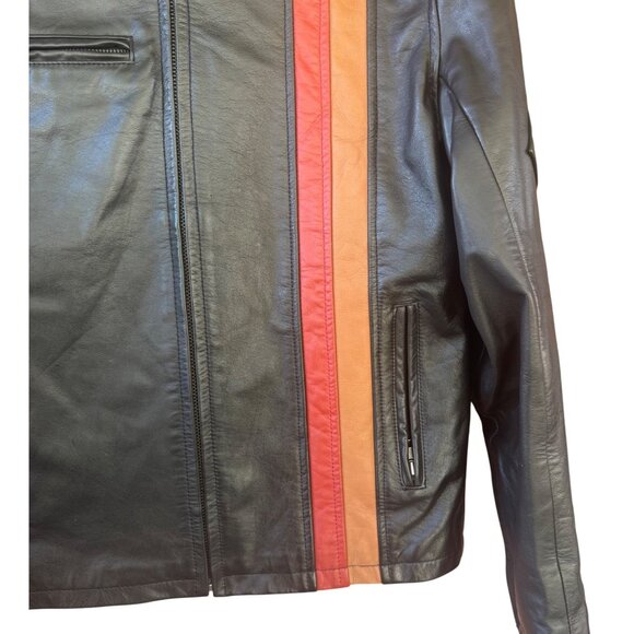 Soul Revolver Mens Leather Jacket With Stripes - Size M - Picture 4 of 10